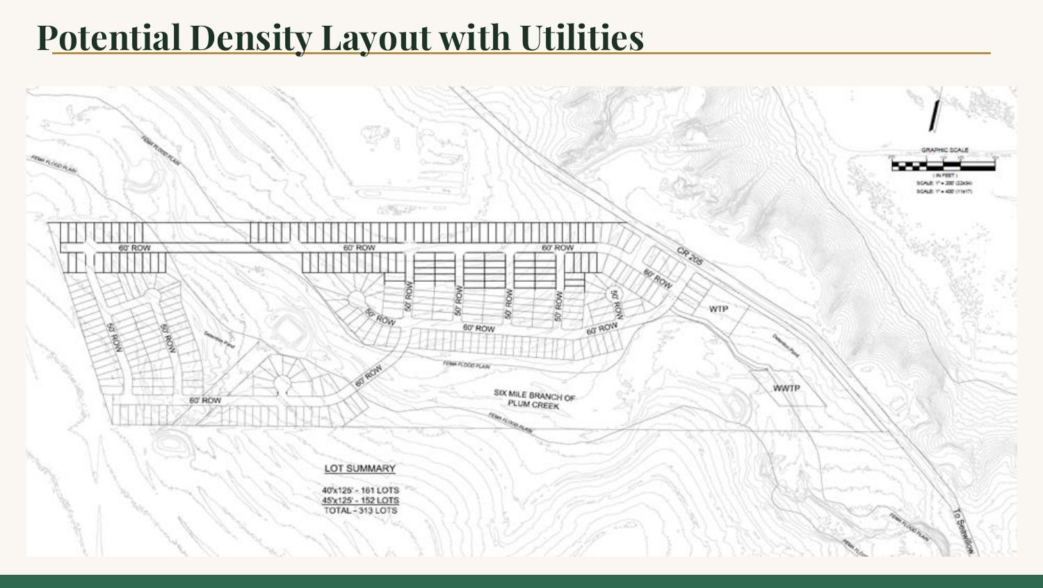 Conceptual higher-density layout supporting 313 lots